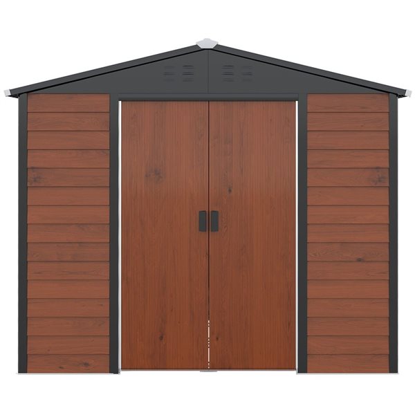 Outsunny 8 x 7-ft Brown Galvanized Steel Metal Garden Shed with Double Sliding Lockable Door