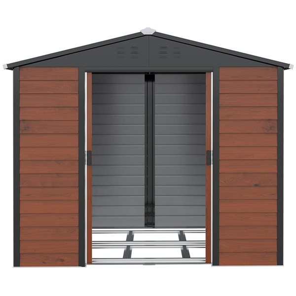 Outsunny 8 x 7-ft Brown Galvanized Steel Metal Garden Shed with Double Sliding Lockable Door