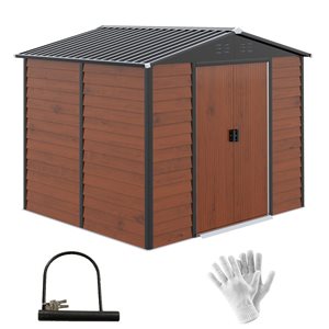 Outsunny 8 x 7-ft Brown Galvanized Steel Metal Garden Shed with Double Sliding Lockable Door