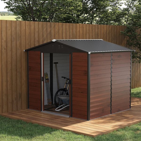 Outsunny 8 x 7-ft Brown Galvanized Steel Metal Garden Shed with Double Sliding Lockable Door