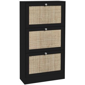 Armoire de rangement pour chaussures HomCom en rotin à tablettes ajustables, noir