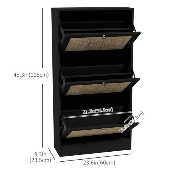 HomCom Rattan Shoe Storage Cabinet with Adjustable Shelves - Black