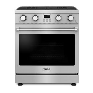 Cuisinière à gaz professionnelle autoportante à 1 four Thor Kitchen 30 po 4 brûleurs 4,8 pi³, acier inoxydable