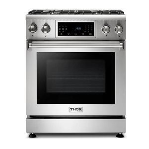 Cuisinière à gaz professionnelle autoportante à 1 four Thor Kitchen 30 po 4 brûleurs 4,55 pi³, acier inoxydable