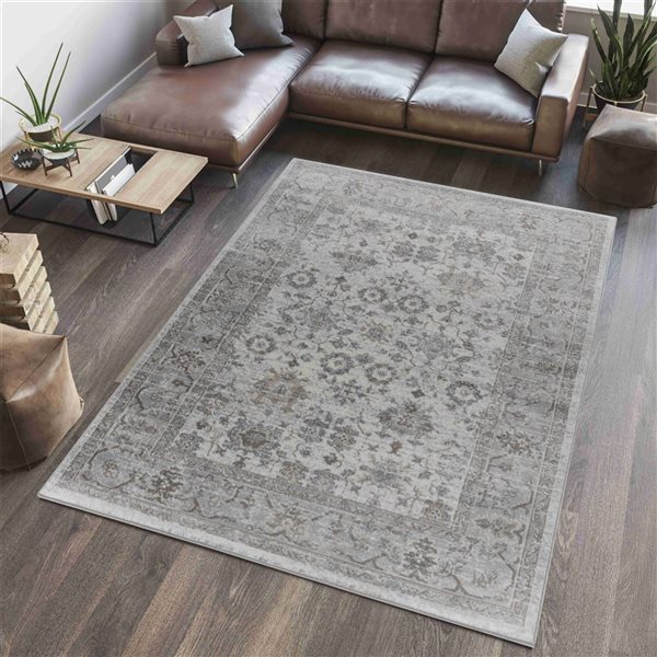 Tapis décoratif d'intérieur Sakarya de Rug Branch 7 x 10 pi style traditionnel brun usé/gris