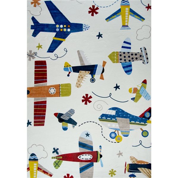 Tapis décoratif ludique pour enfants Soft Steps Playtime de Rug Branch 8 x 11 motifs d'avions crème