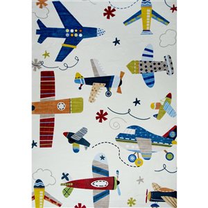 Tapis décoratif ludique pour enfants Soft Steps Playtime de Rug Branch 8 x 11 motifs d'avions crème