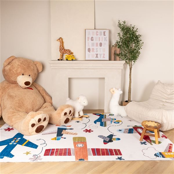 Tapis décoratif ludique pour enfants Soft Steps Playtime de Rug Branch 8 x 11 motifs d'avions crème