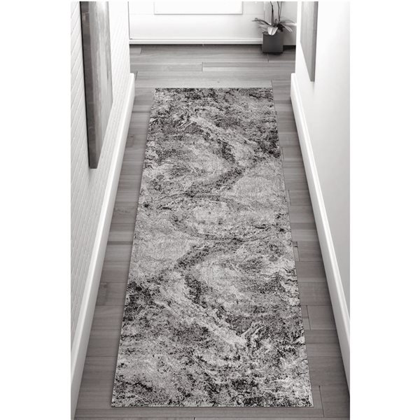 Rug Branch Sakarya 2 x 10-ft Grey/Black Contemporary Abstract Splash Indoor Runner Rug