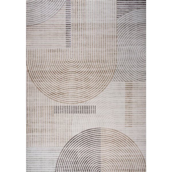 Tapis décoratif d'intérieur Eclipse de Rug Branch 5 x 8 pi style abstrait minimaliste à motif géométrique brun/beige