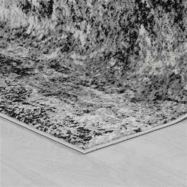 Tapis de passage décoratif Sakarya de Rug Branch 2 x 8 pi contemporain à motif éclaboussures abstraites noir/gris