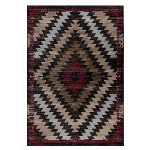 Tapis décoratif d'intérieur Sakarya de Rug Branch 5 x 8 pi moderne style bohème à motif géométrique rouge/brun