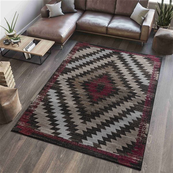 Rug Branch Sakarya 5 x 8-ft Brown/Red Modern Boho Style Geometric Pattern  Indoor Area Rug