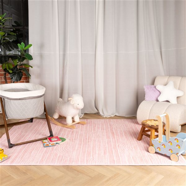 Rug Branch Soft Steps Playtime 5 x 8-ft Pink Rainbow Kids Playmat Indoor Soft Area Rug