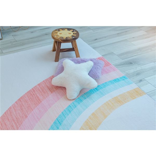 Rug Branch Soft Steps Playtime 4 x 6-ft Cream/Pink Rainbow Kids Playmat Indoor Soft Area Rug