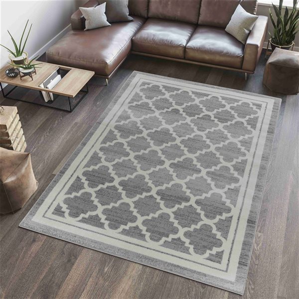 Tapis décoratif d'intérieur Sakarya de Rug Branch 7 x 10 pi moderne style marocain beige/gris