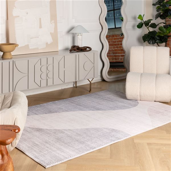 Tapis décoratif d'intérieur Eclipse de Rug Branch 5 x 8 pi style abstrait minimaliste à motif géométrique beige