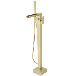 Aqua Faucet Single-Handle Floor Mount Freestanding Tub Faucet Tub Filler with Handheld Shower - Brushed Gold