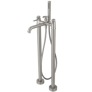 Aqua Faucet 3-Handle Freestanding Floor Mount Industrial Style Tub Faucet Filler with Hand Shower - Nickel