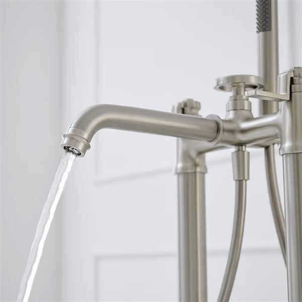 Aqua Faucet 3-Handle Freestanding Floor Mount Industrial Style Tub Faucet Filler with Hand Shower - Nickel