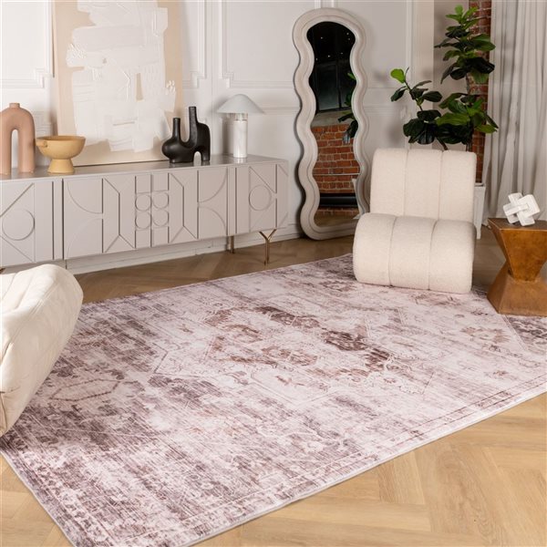 Tapis décoratif d'intérieur Aruba de Rug Branch 5 x 8 pi style rétro traditionnel crème/brun