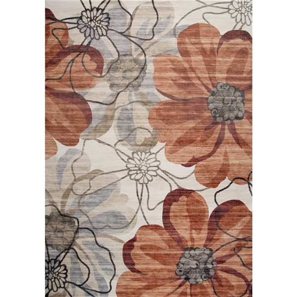 Tapis décoratif d'intérieur Blossom de Rug Branch 5 x 8 pi moderne motif floral gris/brun/crème