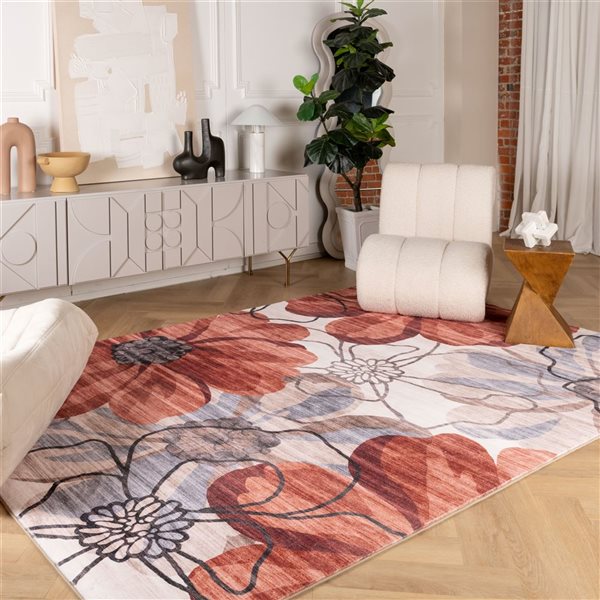 Rug Branch Blossom 5 x 8-ft Cream/Brown/Grey Modern Floral Pattern Indoor Soft Area Rug