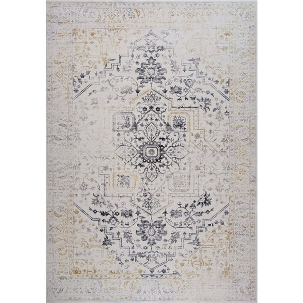 Tapis décoratif d'intérieur Aruba de Rug Branch 7 x 10 pi style rétro traditionnel gris/crème