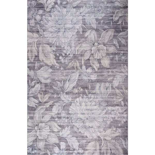 Tapis décoratif d'intérieur Blossom de Rug Branch 7 x 10 pi moderne motif floral crème/gris