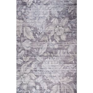 Tapis décoratif d'intérieur Blossom de Rug Branch 7 x 10 pi moderne motif floral crème/gris