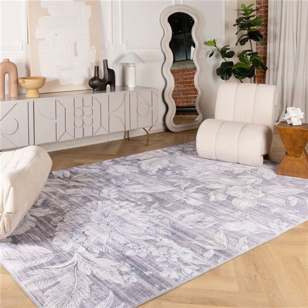 Rug Branch Blossom 7 x 10-ft Grey/Cream Modern Floral Pattern Indoor Soft Area Rug