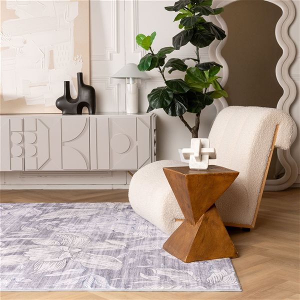 Rug Branch Blossom 7 x 10-ft Grey/Cream Modern Floral Pattern Indoor Soft Area Rug