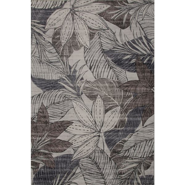 Tapis décoratif d'intérieur Blossom de Rug Branch 4 x 6 pi moderne motif floral gris/beige