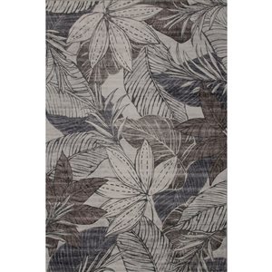 Tapis décoratif d'intérieur Blossom de Rug Branch 4 x 6 pi moderne motif floral gris/beige