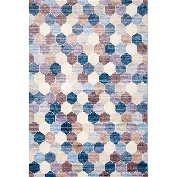 Tapis décoratif d'intérieur Eclipse de Rug Branch 8 x 11 pi moderne motif octogonal violet/crème/bleu