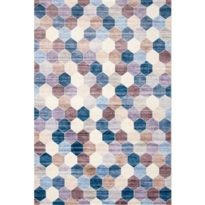 Tapis décoratif d'intérieur Eclipse de Rug Branch 8 x 11 pi moderne motif octogonal violet/crème/bleu