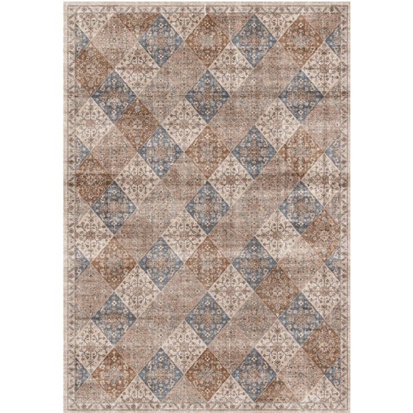 Tapis décoratif d'intérieur Aruba de Rug Branch 7 x 10 pi style rétro traditionnel motif floral crème/brun