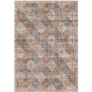 Tapis décoratif d'intérieur Aruba de Rug Branch 7 x 10 pi style rétro traditionnel motif floral crème/brun