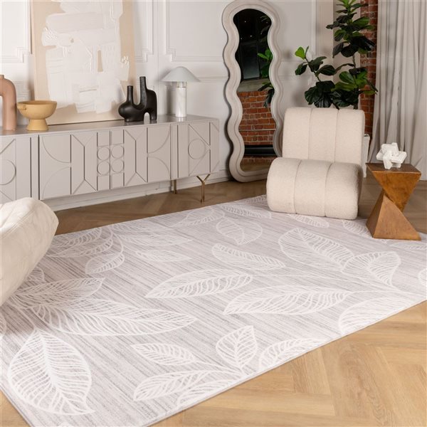 Tapis décoratif d'intérieur Blossom de Rug Branch 7 x 10 pi moderne motif feuilles crème