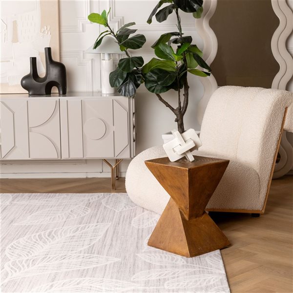 Tapis décoratif d'intérieur Blossom de Rug Branch 7 x 10 pi moderne motif feuilles crème