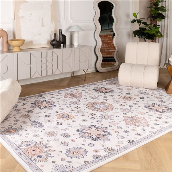 Tapis décoratif d'intérieur Aruba de Rug Branch 7 x 10 pi moderne motif floral gris/brun/crème