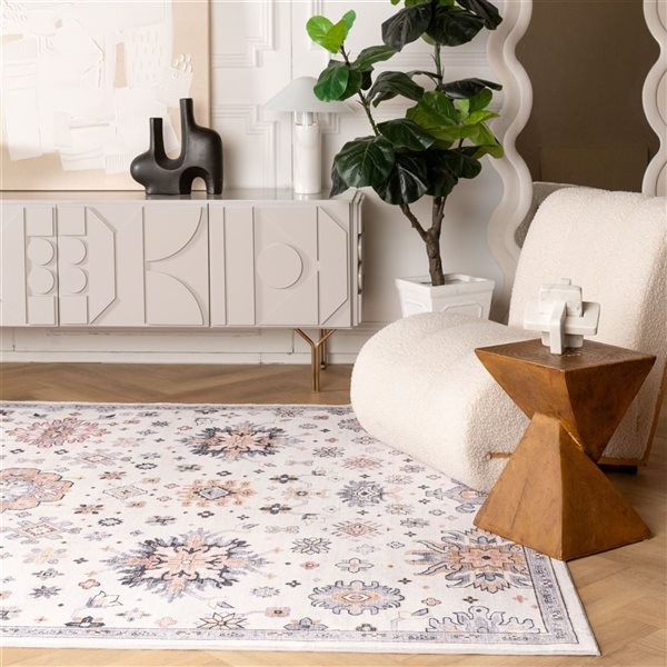 Tapis décoratif d'intérieur Aruba de Rug Branch 7 x 10 pi moderne motif floral gris/brun/crème