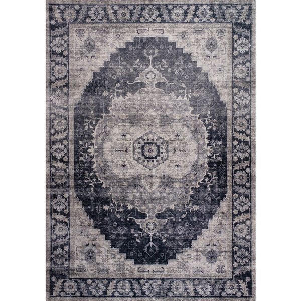 Tapis décoratif d'intérieur Aruba de Rug Branch 7 x 10 pi moderne motif géométrique gris/noir