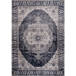 Tapis décoratif d'intérieur Aruba de Rug Branch 7 x 10 pi moderne motif géométrique gris/noir