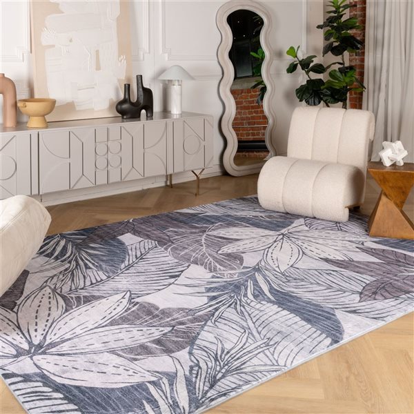 Tapis décoratif d'intérieur Blossom de Rug Branch 8 x 11 pi moderne motif floral gris/beige