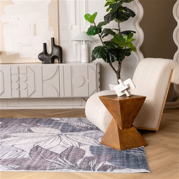 Tapis décoratif d'intérieur Blossom de Rug Branch 8 x 11 pi moderne motif floral gris/beige