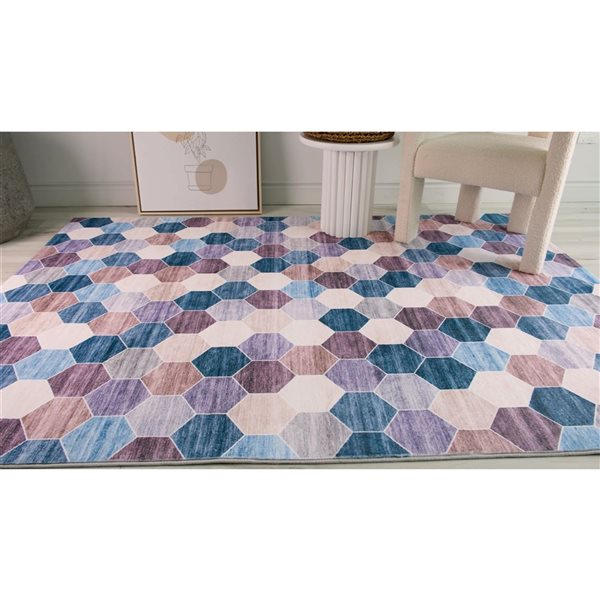 Rug Branch Eclipse 7 x 10-ft Blue/Cream/Violet Octagon Pattern Indoor Soft Area Rug