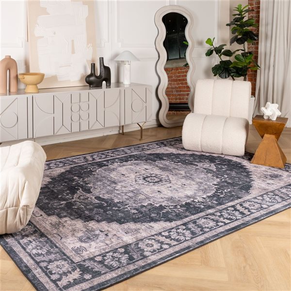 Tapis décoratif d'intérieur Aruba de Rug Branch 8 x 10 pi motif géométrique gris/noir