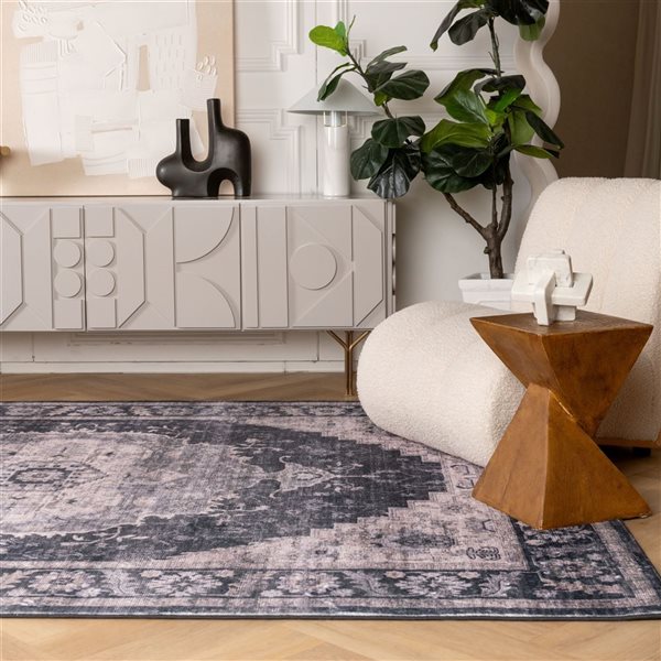 Tapis décoratif d'intérieur Aruba de Rug Branch 8 x 10 pi motif géométrique gris/noir