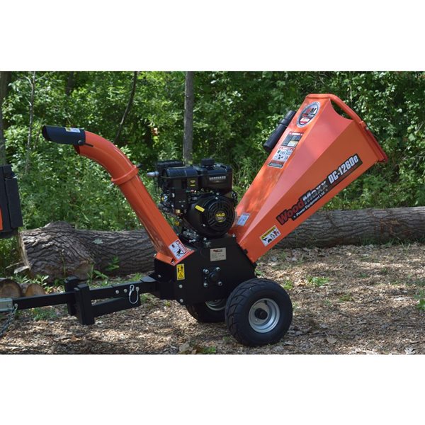 DK2 WoodMaxx DC-1260 4-in Orange Steel Self-Feeding Gas Powered Wood Chipper with Electric Start - Vanguard Engine